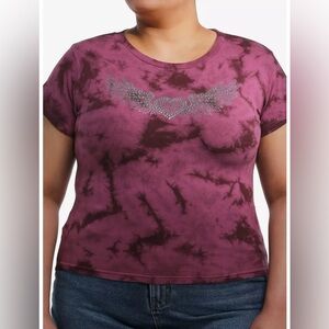 Hot Topic Winged Heart Rhinestone Pink Tie-Dye Girls Baby T-Shirt Plus Size 2